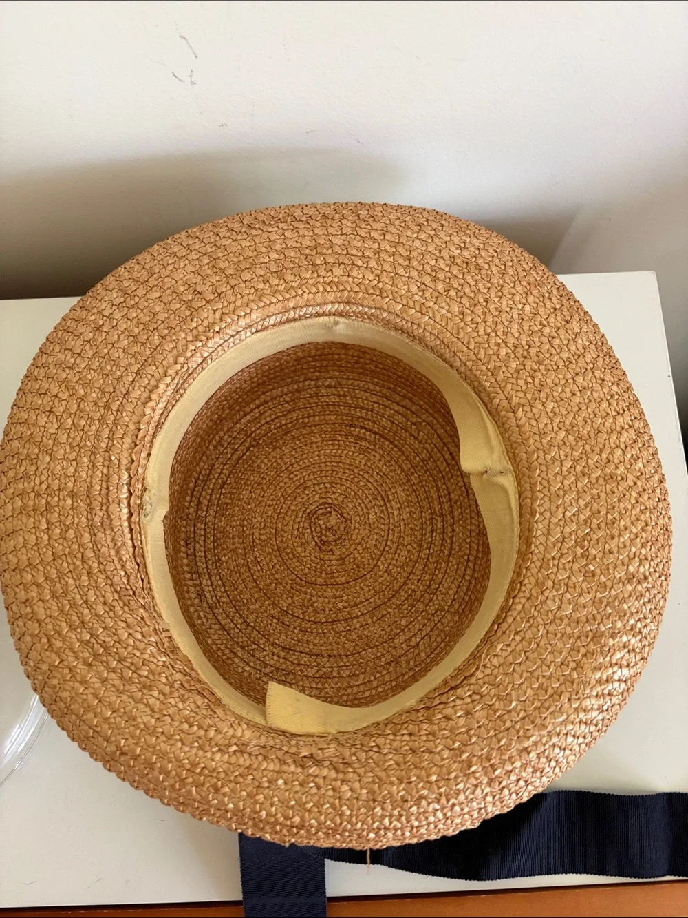 Vintage Girl’s Straw Boater Hat with Black Ribbon